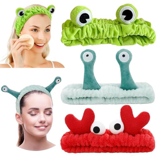 YGCHEN Bandeau Maquillage Grenouille Escargot Crabe - Serre-Tête Élastique Doux pour Cheveux Femme - pour Spa, Laver le Visage, Douche, Sports, Yoga