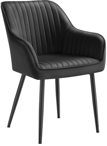 SONGMICS Esszimmerstuhl, Küchenstuhl, Sessel, Samt, Polsterstuhl mit Armlehnen, Loungesessel, bis 120 kg belastbar, Metallbeine, für Esszimmer, Küche, tintenschwarz LDC087B01