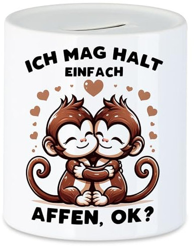 Hey!Print Ich mag Halt einfach Affen, ok? Süße Affen Spardose - Dschungel Liebe