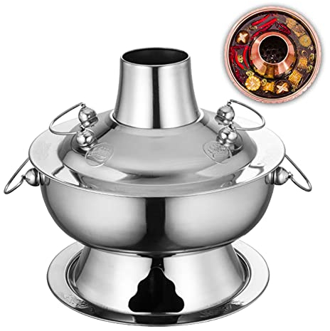Traditioneller chinesischer Kupfer-Hot Pot, Vintage-Shabu-Topf, Shabu Shabu Vintage-Kupfer-Hot Pot mit Kamin, Hot Pot-Kocher aus Edelstahl, chinesische Küche, Suppenkochen, Kochgeschirr for 1–10 Perso