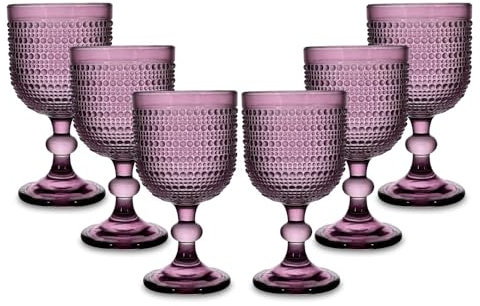 ARCA, Set di 6 Calici in Pasta di Vetro, per 6 Persone, Bicchieri Ideali per la Tavola, Resistenti e Duraturi, Lavabili in Lavastoviglie, Collezione Serenity, Colore Porpora, 330 ml