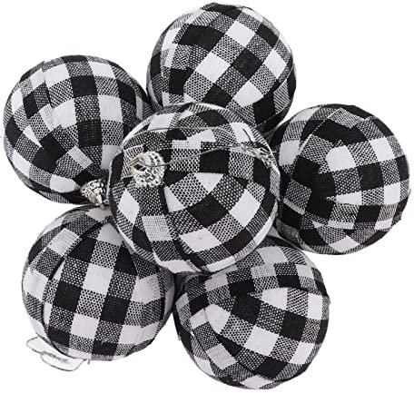 Verdant Touch Christbaumschmuck-Kugeln, Weihnachtsbaumschmuck, Kugeln, 6 Stück, schwarz-weiß kariert, 70 mm, Neujahrsdekoration, Ornamente