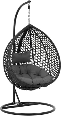 Uniprodo UNI_HC_05 Fauteuil suspendu sur pied - siège pliable - noir/gris - en forme d'œuf Chaise suspendue Fauteuil oeuf suspendu Loveuse suspendue Oeuf suspendu