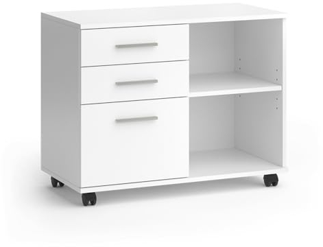 Vicco Rollcontainer DELF, Beistelltisch mit Rollen, Weiß, 80 x 40 cm mit 3 Schubladen