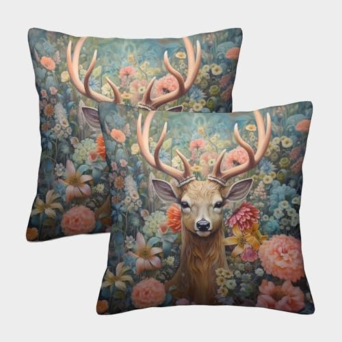 ENYISIYULO Dekorativ Kissenbezüge Elch 2er Set Kissenhülle Dekorative Weiche Hirsch Sofakissen Für Couch Schlafzimmer Outdoor Gartenbett Balkon 45x45cm