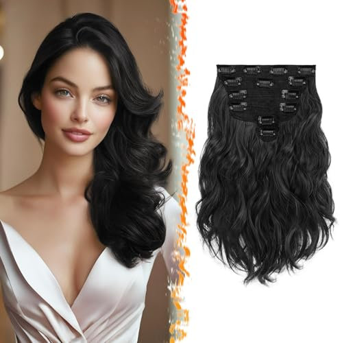 BARSDAR Clip in Haarverlängerungen Wellige, 30cm Clip in Extensions Schwarz Für Frauen 6PCs Voller Kopf Dickes Synthetisches Haarteile Extensions - Natürliches Schwarz