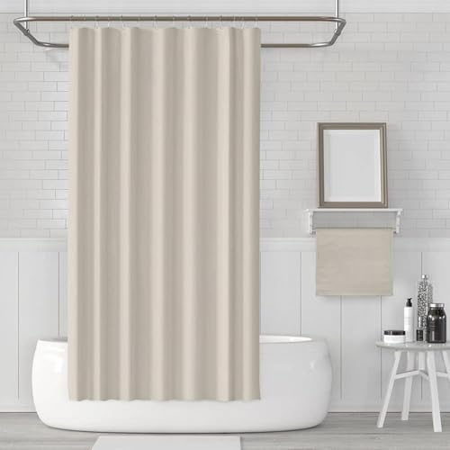 AEKDCL Duschvorhang Überlänge Hellbraun 120x210cm/47x83in(WxH) Schwerer Badvorhang aus Stoff Waschbar Schimmelresistent Wasserdicht PEVA Duschvorhang für Dusche und Badewanne mit Duschvorhängeringen