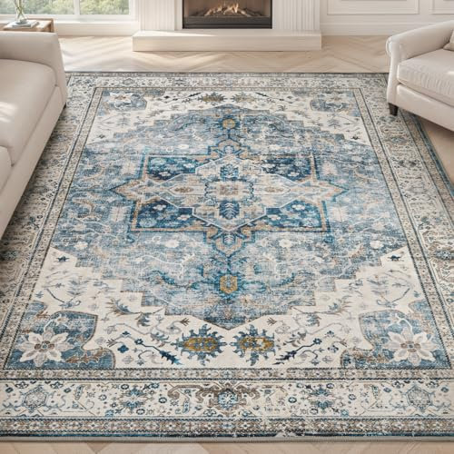 SIXHOME Blau 240 * 300cm Flächenteppiche für das Wohnzimmer Waschbare Teppiche für das Schlafzimmer Vintage Teppiche Wohnzimmerteppiche Traditioneller Schlafzimmerteppich Teppich für das Esszimmer