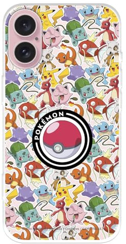 Schutzhülle kompatibel mit iPhone 16, offizielles Pokémon-Muster, Poké-Ball, um Ihr Handy zu schützen. Flexible transparente Silikonhülle mit offizieller Pokémon-Lizenz