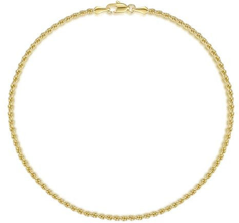 STREYANT 14K Gold Ankle Bracelet for Women Rope Chain Ankle Bracelet for Men 2 mm Thin Gold Anklets Jewelry for Women Men 9/10/11in, 10in, 14k, no gemstone