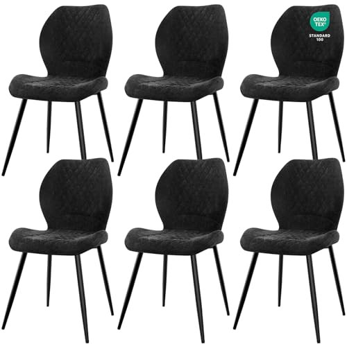 JIJIAN Esszimmerstühle 6er Set, Stühle Esszimmer, Küchenstühle, Wohnzimmer Essstühle, Gepolsterte Stühle, Ergonomisch Gestaltete Leinenstühle für Esszimmer, Küche, Schlafzimmer, Rezeption, Schwarz