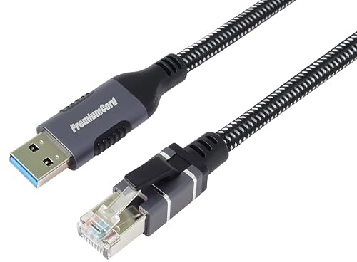 PremiumCord Ethernet-Kabel USB 3.2 Gen 1 auf RJ45 10/100/1000 Mbit/s, CAT 6 FTP, USB A Stecker auf RJ45 Stecker, Robustes Geflochtenes Kabel, Farbe Space Gray, Länge 1 m