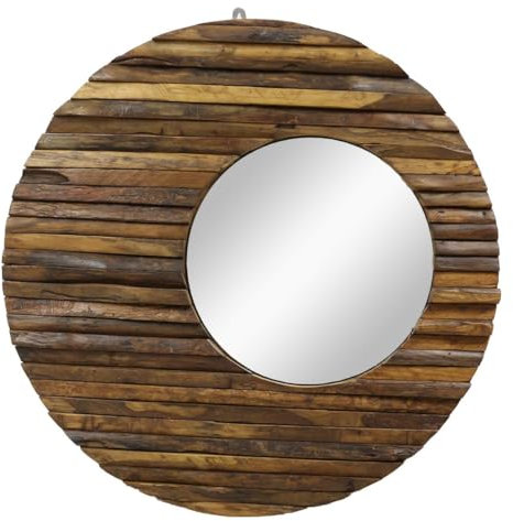 Oriental Galerie Runder Spiegel mit Rahmen aus Holzstücken Sonne Massiv Holzrahmen Wandspiegel großer Holz-Spiegel ca. 80 cm Nr 21