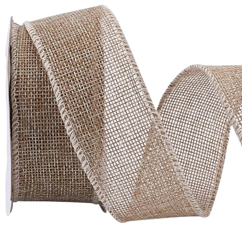 CABODYALS 9.1M 38mm Natural Jute Burlap Ribbon Hessian Rustic Vintage Weave Trim Wide Linen Wired Edge Chrismas Tree Garland Wreath Decorative Ribbons for Diy Crafts Gift Wrapping Sewing Making Decor