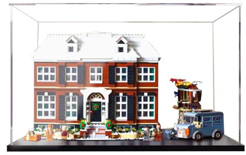 Acryl-Vitrine für Lego 21330 Home Alone Bauset, transparente Vitrine, staubdichte Vitrine, kompatibel mit Lego 21330 (nur Vitrine) (schwarzer Sockel)
