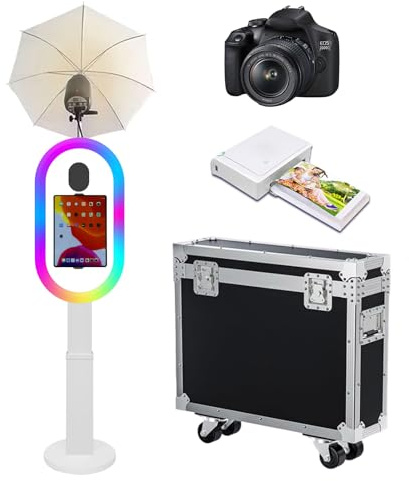 PAAFNN Fotokabine, kompatibel mit iPad, Fotoautomaten für 25,9 cm - 33 cm (10,2 - 13 Zoll), mit RGB-Licht und Taschenlampenständer, Selfie-Fotokabine, für Veranstaltungen, Verleih, Hochzeit (Weiß,
