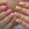 Colorful French Tip Fake Nails - 24PCS Medium Square Press on Nails - Glossy Summer Colorful-edge False Nails with Glue - Full Cover Acrylic Spring Stick on nails for Women Girls Nail Art
