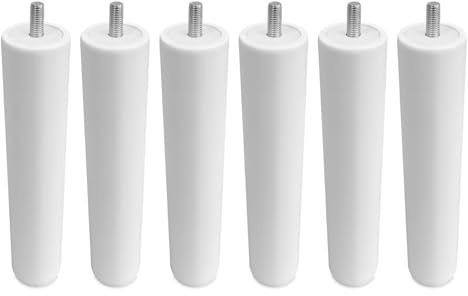 Homey Lot de 6 Pieds en Bois pour Base tapissée, cylindriques avec Filetage M10, Hauteur 25 cm, Blanc