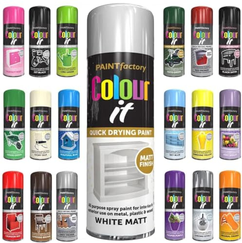 Pack of 12 Spray Paint Matt White Aerosol 250ml Cans - Quick Dry, All Purpose Spray Paint for Interior and Exterior Ideal for Wood, Metal, Plastic, Indoor & Outdoor Use