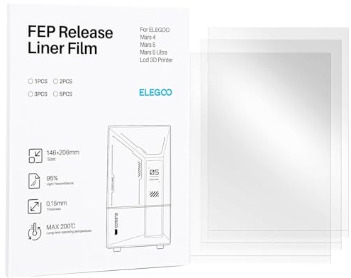 ELEGOO 3er-Set FEP-Folie für Mars 4, Mars 5 und Mars 5 Ultra Resin 3D Drucker, FEP Release Film mit 95% Lichtdurchlässigkeit, 206 * 146 mm, 0,15 mm Dicke