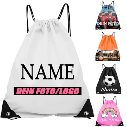 Generisch Turnbeutel Personalisiert mit Foto & Namen Bedrucken Lassen – Wasserdichter Sportbeutel für Kinder, Mädchen & Damen – 16 Farben – Rucksack Beutel mit Kordelzug für Kindergarten & Festival