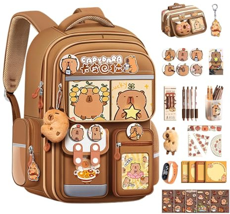 Dayysiuy Capybara Rucksack Set, Schultasche Schulsachen, Personalisierte Kinder Rucksäcke Leichter Freizeit-Büchertasche Mit Reichhaltiges Zubehör & Federmäppchen, Geschenk Für Kinder, Boy, Mädchen