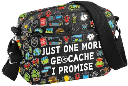 PLITI Geocaching Crossbody Bag Geocacher Gift Just One More Geocache I Promise Gift Outdoor Lover Gift Treasure Hunter Gift