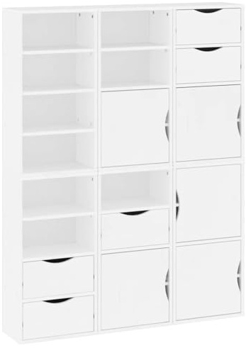 Makastle Armoires Latérales 6 pcs, Armoire Décorative avec 5 Tiroirs, 5 Portes et 9 Compartiments pour Chambre à Coucher, Salon, Couloir, 40x24x79 cm Blanc Bois Massif Pin