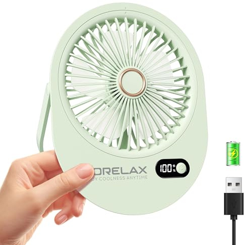 Mini USB Desk Fan Rechargeable Ultra Quiet 180° Folding 6 Speeds Small Fans | Desktop Fan with LED, Child-Safe Grille Cooling Portable Personal Fans for Office/Bedroom, Gifts for Women/Men/Girls (Green)
