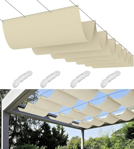 Toldo Vela de Sombra Retráctil 3x4M Impermeable Ondulada Toldos Exterior Protección Rayos UV Resistente al Desgarro para Terraza Balcon Exteriores Jardín con Ojales y Cuerdas Crema