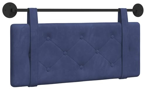 vidaXL Hängendes Kopfteil Polizeiblau Samt, Moderner rechteckiger Wand-Headboard aus Samt, bezogen mit Bändern, Knopfsteppung für entspannende Schlafzimmer-Deko