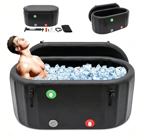 Aufblasbare Badewanne Erwachsene, 150x80x67cm, 370L Eisbaden Tonne, Freistehende Badewanne Aufblasbar mit Deckel & Pumpe, -5-40℃, Faltbare PVC für Innen & Außenbereich, Kalte Therapie Erholung