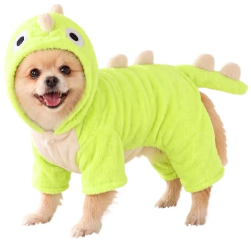 Dog Dinosaur Costume, Plush Dog Hoodie, Halloween Costumes For Dogs Cats(M) | Dinosaur Dog Costume, Warm Dog Onesie, Pet Halloween Costume, Dog Jumpsuit Clothes For Cosplay Party
