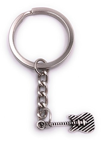 H-Customs Pendentif porte-clés rayé guitare électrique en métal argenté