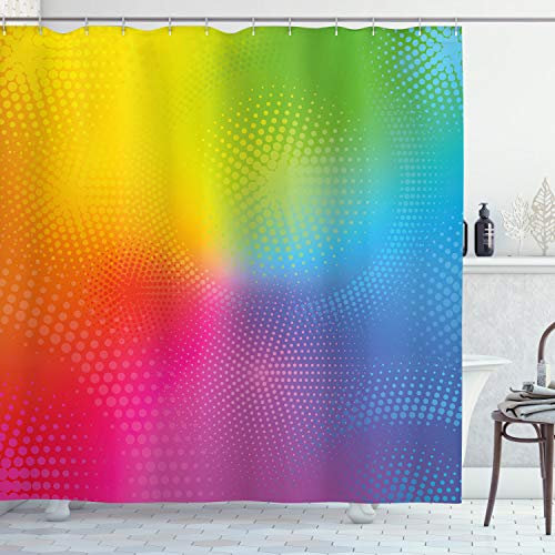 ABAKUHAUS Regenbogen Duschvorhang, Leuchtende Farben Radiant, Stoffliches Gewebe Badezimmerdekorationsset mit Haken, 175 x 200 cm, Mehrfarbig