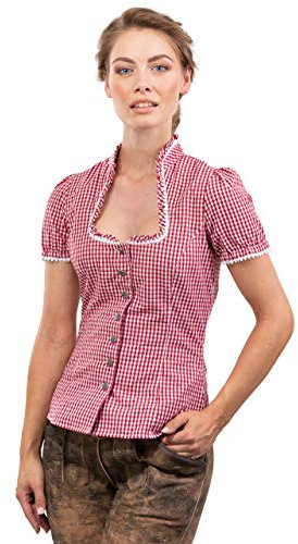 Schöneberger Trachten Couture Blouse Traditionnelle Jasmin - Blouse élégante, à Carreaux et à la Taille - avec de Beaux Boutons en Forme de cœur (38, Rouge/Blanc)