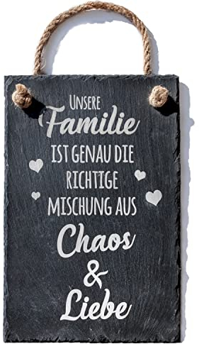 Spruchreif · Schiefer Tafel mit Gravur Familie · Türschild · Schieferschild mit Juteband · Dekoschild aus Schiefer zum Aufhängen Schieferplatte mit Gravur