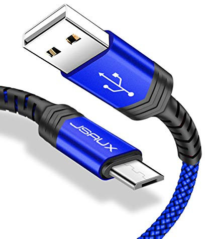 JSAUX Micro USB Cable Android Charger, (2-Pack 2M) Micro USB Android Charger Cable Nylon Braided Cord Compatible with Samsung Galaxy S7 S6 J7 Note 5, Kindle, PS4 and More (Blue)