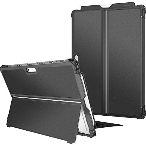 Fintie Hülle für Microsoft Surface Pro 7+ / 7/6 / 5 /Pro LTE, Stoßfeste Robuste Hartschalen Schutzhülle mit Stifthalter Original Ständer, Kompatibel mit Type Cover Tastatur, Schwarz