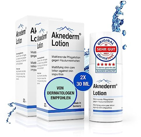 Aknederm mattierende Gesichtslotion gegen Pickel & Akne 2 x 30ml - Tageslotion für normale bis fettige & unreine Haut - Creme für fettige Haut Gesicht wirkt antibakteriell & reguliert Talg