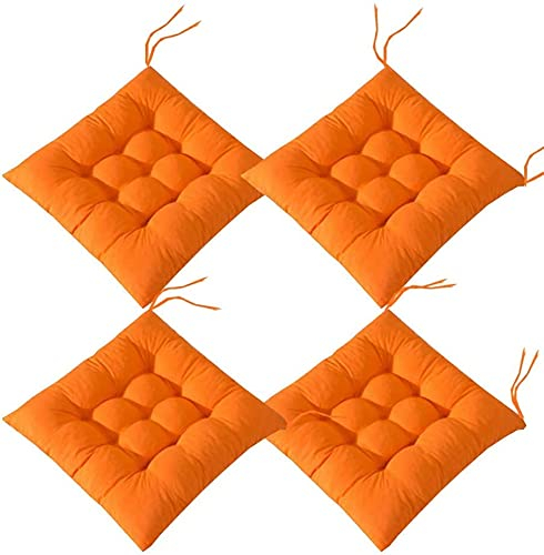 BRIXBEE 4 Almohadillas Suaves para Silla, Almohadillas para Silla con Lazos, Cojines para sillas de Comedor, para jardín, Patio, Cocina, Comedor (Naranja, 45 x 45 cm)