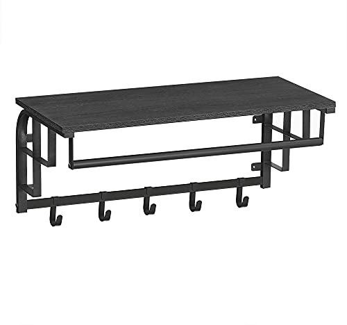 ACAZA Wandregal mit Garderobenhaken, Kleiderstange zur Wandmontage im Industrial Design, Flurgarderoben Set aus Vintage Holz mit Metall, schwarz, Maße B 66 cm x H 27 cm x T 30 cm