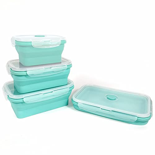 Kingmate 4er Set Food Storage Container Silikon Faltbare Vorratsdosen Frischhaltedosen-Set Frischalteboxen Kühlschrank-Dosen mit Deckel, BPA-frei Spülmaschinen Mikrowellen Geeignet, Grün