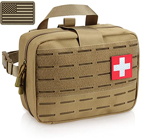 LIVANS Taktische Molle Medizinische Tasche in verbesserter Größe, IFAK Pouch Molle EMT Pouch abnehmbare Schnellverschluss-Tasche mit Kopfstützen-Halterung, inklusive Flagge und Kreuzpatch