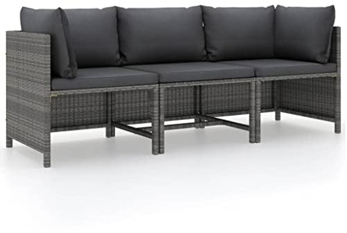 vidaXL Gartensofa 3-Sitzer mit Kissen Ecksofa Mittelsofa Sofa Lounge Gartenset Gartenmöbel Garten Garnitur Sitzgruppe Grau Poly Rattan
