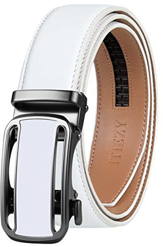 ITIEZY Cintura da uomo in pelle a cricchetto con fibbia automatica, taglia per adattarsi, 05 bianco., Waist 28-36