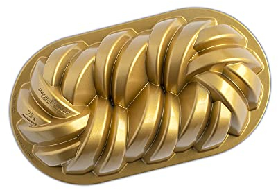 Nordic Ware Molde trenzado para pan, molde original de aluminio fundido, molde para tartas con patrón trenzado, fabricado en Estados Unidos, color: dorado