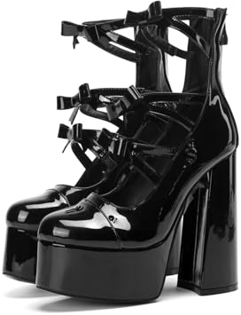 Frankie Hsu Lolita - Stivali da donna con tacco alto e tacco alla caviglia, in pelle verniciata rosa, nero, 43 EU