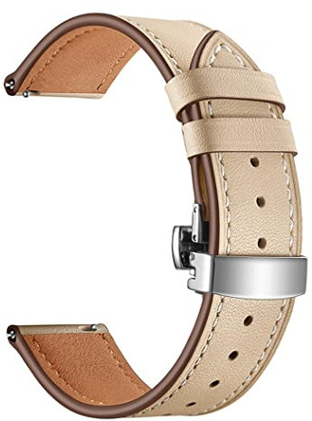Lederarmband für Samsung Galaxy Watch 3 45mm/Galaxy Watch 46mm/Gear S3 Frontier Classic, Armband für Huawei Watch 2 Classic/3/3 pro/GT/2/3, 22mm Sport Armband für Damen Herren, Silberknopf Apricot