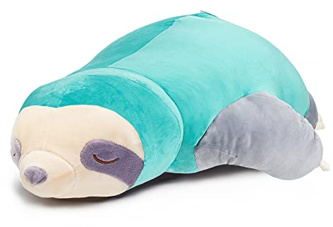 Nuffeldöns Kuscheltier Nackenkissen Stillkissen Schwangerschaftskissen Faultier Kissen für Kinder Stofftier sehr weich und flauschig (Türkis, 105)
